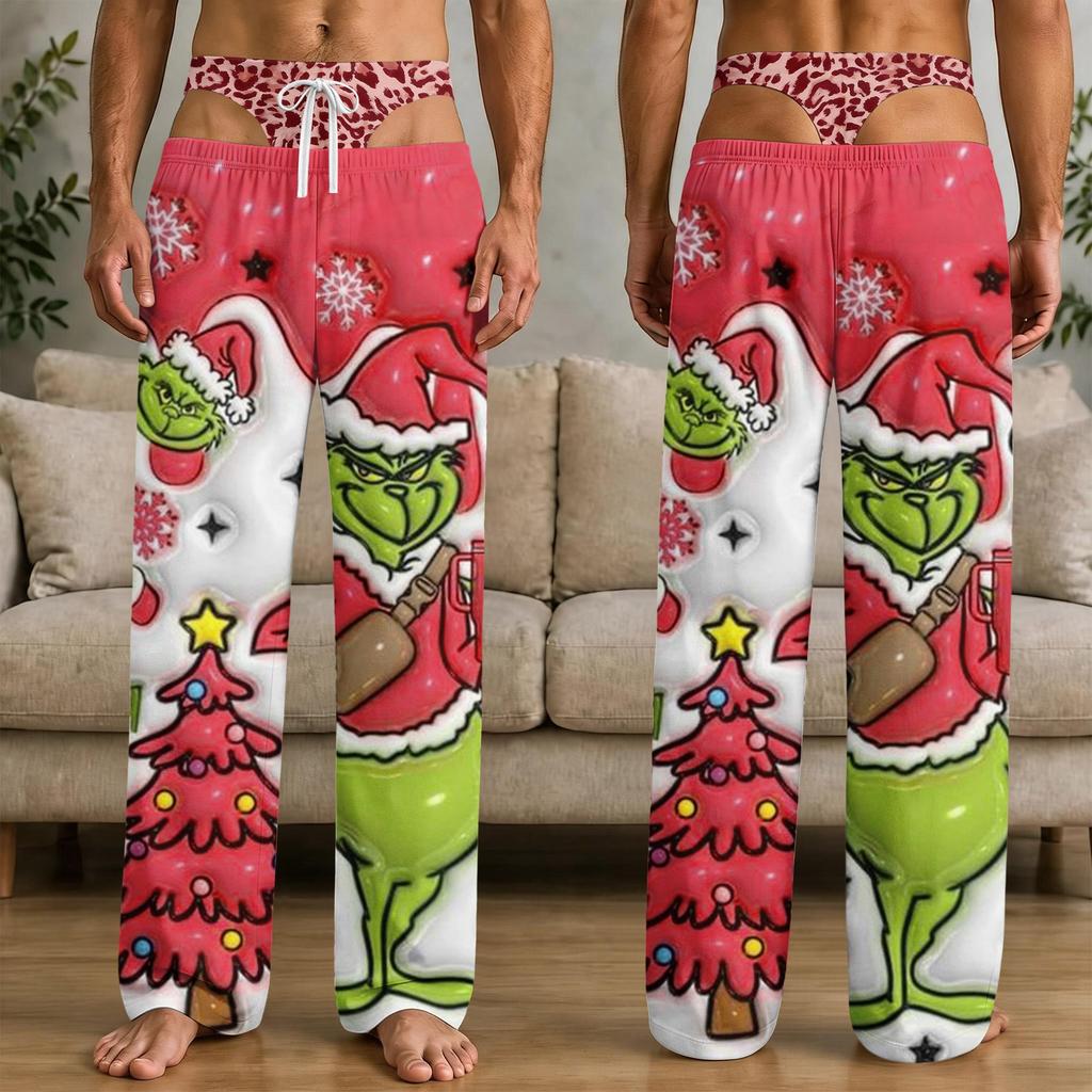 Men's Funny Christmas Print Pants with Pockets Casual Sleep Pants for Home
