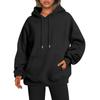 European 2023 Women's Autumn/Winter Plus Velvet Solid Color Loose Hooded Sweatshirt