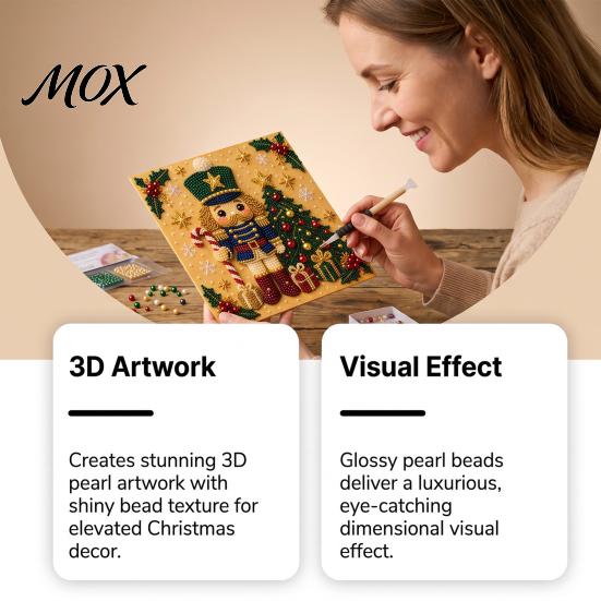Educational Hands-on Toys Nutcracker Faux Pearl Art Kit, Painting DIY Kit with Pre-Framed Projects for Seniors Canvas, 3D Christmas Wall Craft Adults,