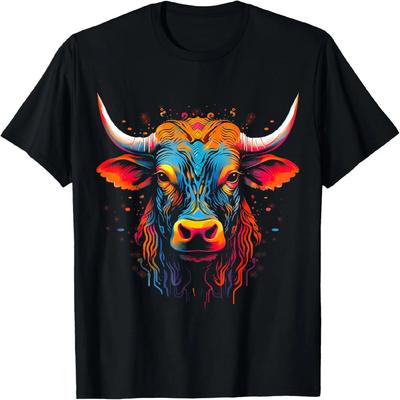 Bull Colorful Art Animal Abstract Graphic Cow T-Shirt