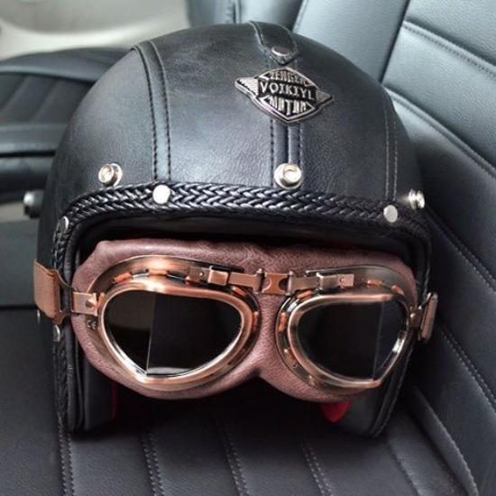 Harley Motorcycle Helmet Retro Prince Motorcycle Half Helmet Leather Helmet Men and Women Scooter Electric Car Horn Hat Four Seasons