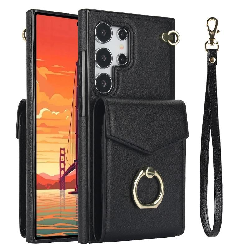 Wrist Strap Phone Case for Samsung Galaxy S23 S21 FE S24 Plus S22 Ultra A13 A53 A52 A73 A33 A14 A24 A54 with Card Holder Cover