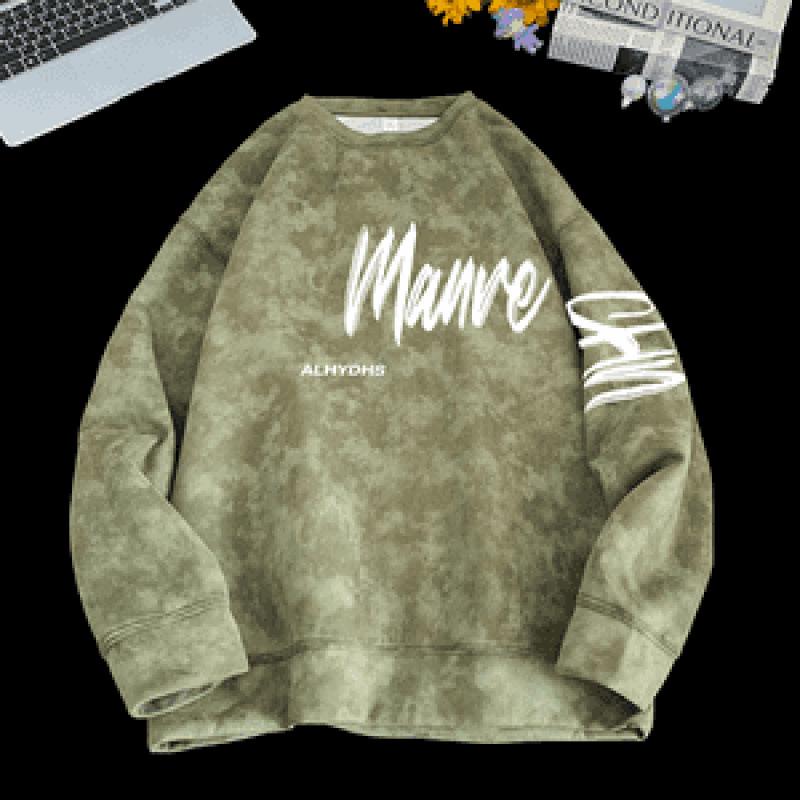 

2025 Men s Trendy Loose Heavyweight Round Neck Hoodie - Autumn/Winter Long Sleeve T-Shirt L зелений