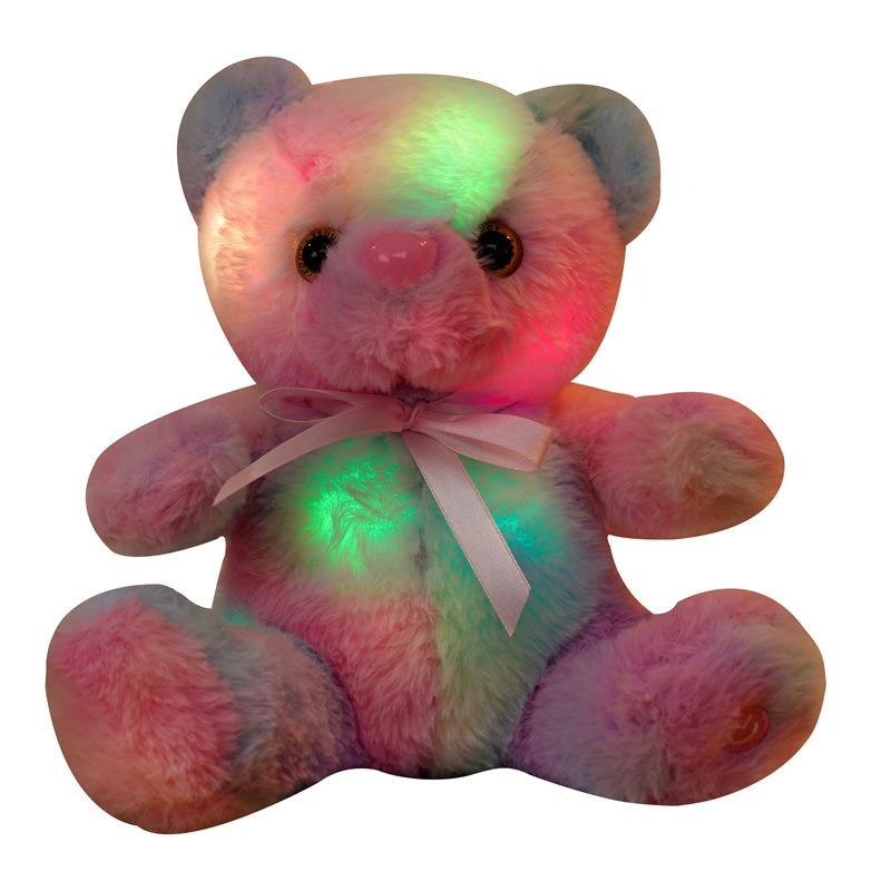 Cute Luminous Teddy Bear Doll Plush Toy Colorful Sitting Bear Doll Children'S Rag Doll Birthday Gift