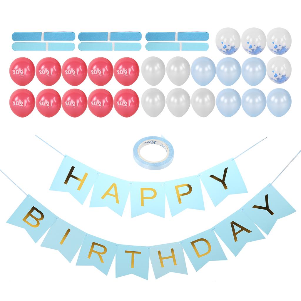 Birthday Party Balloon Paper Flower Ball Decorative Balloon Card Decoration AccessoryBlue Set