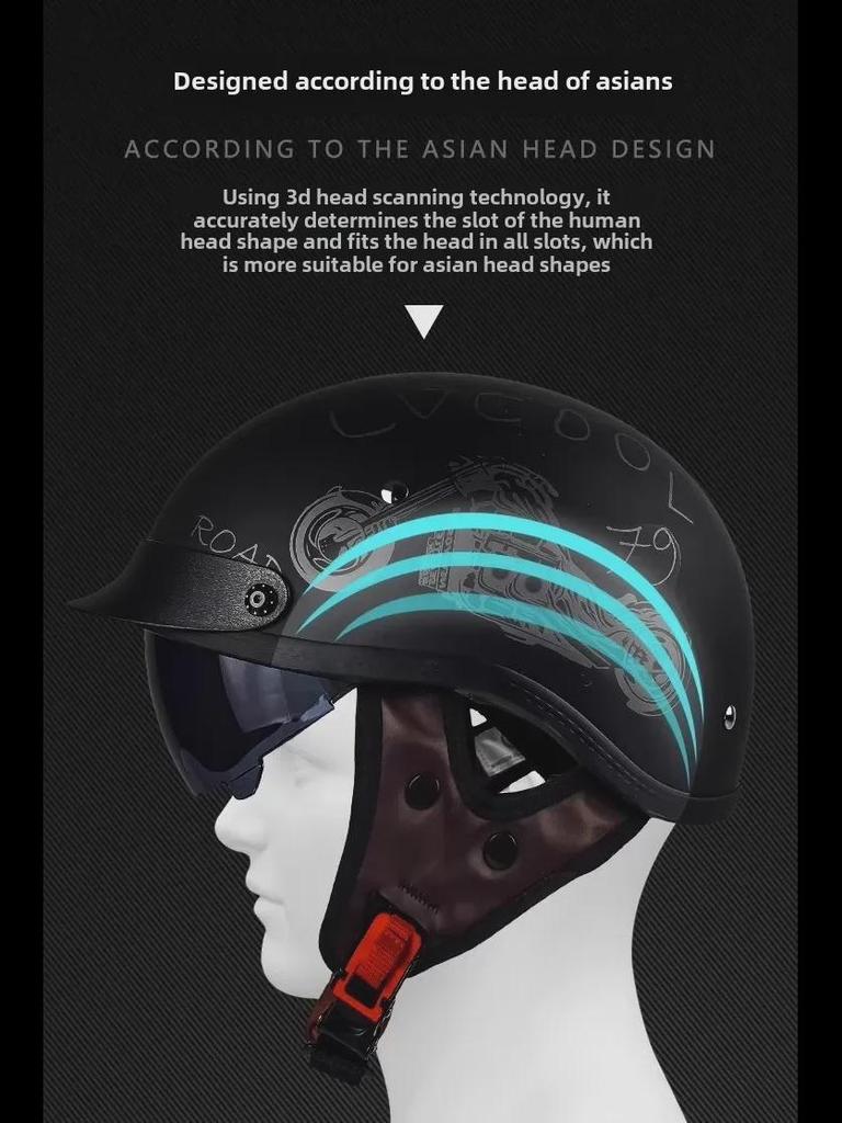 Cască de motocicletă retro certificată 3C, pentru toate anotimpurile, potrivită universal pentru bărbați și femei - jumătate de cască de vară