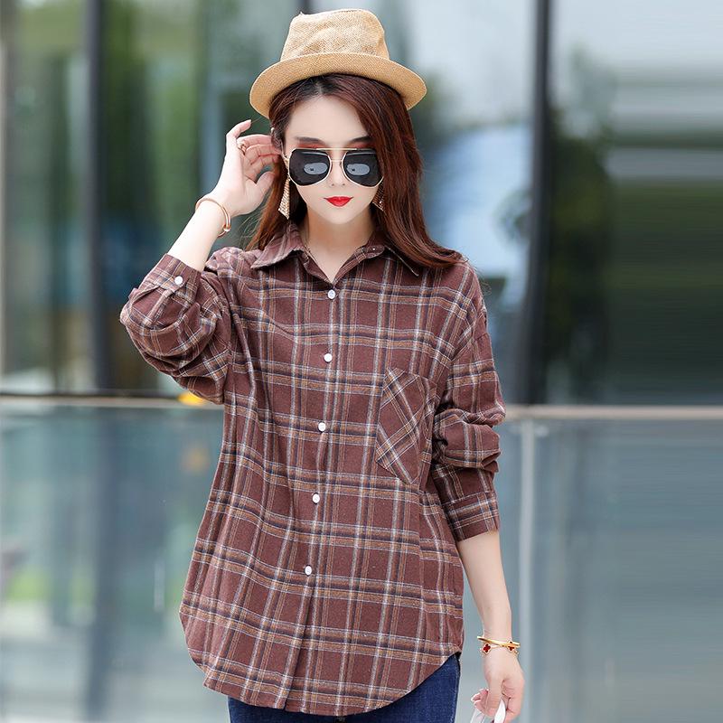 Women's Plaid Cotton Long Sleeve Shirt - Spring/Autumn Versatile Loose Fit Outerwear