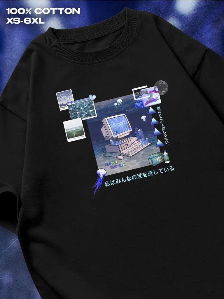 Cybercore black T‑shirt Mens Tshirt Womens Tshirts with Letters Print Short Sleeves T-Shirt Casual Street Tee Shirt Top