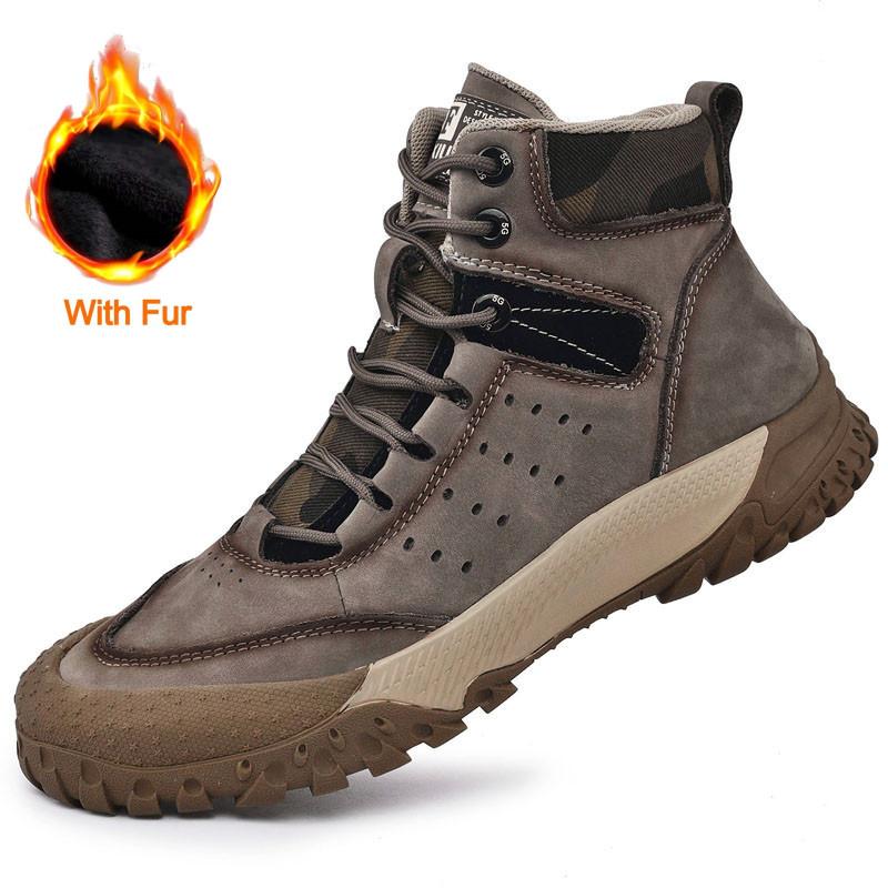 Luxury Brand Men Boots High Quality Non-Slip Outdoor Boots Genuine Leather Mens Casual Shoes Winter Thick Bottom Warm Male Boots