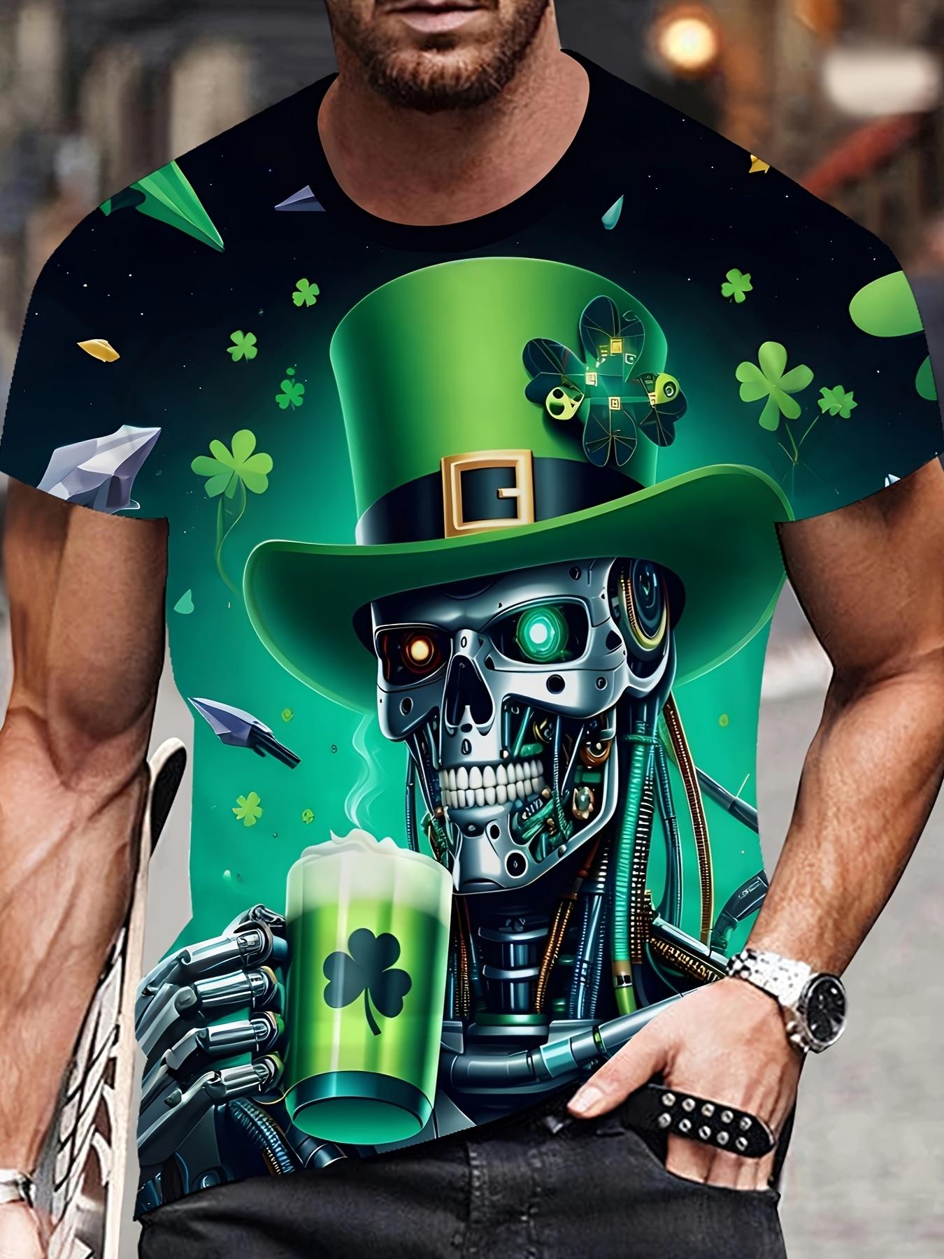

Футболка мужская с принтом 3D-робота в цилиндре — повседневная уличная одежда, короткий рукав, круглый вырез, St. День Святого Патрика Тематика 6XL