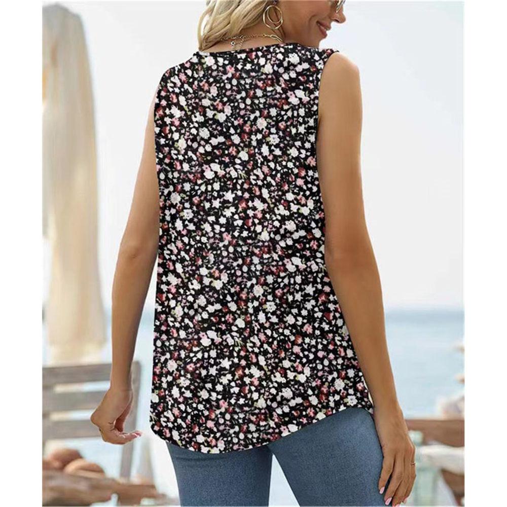 Summer Tank Tops for Women Loose Fit Pleated Square Neck Sleeveless Tops Curved Hem Flowy Tops