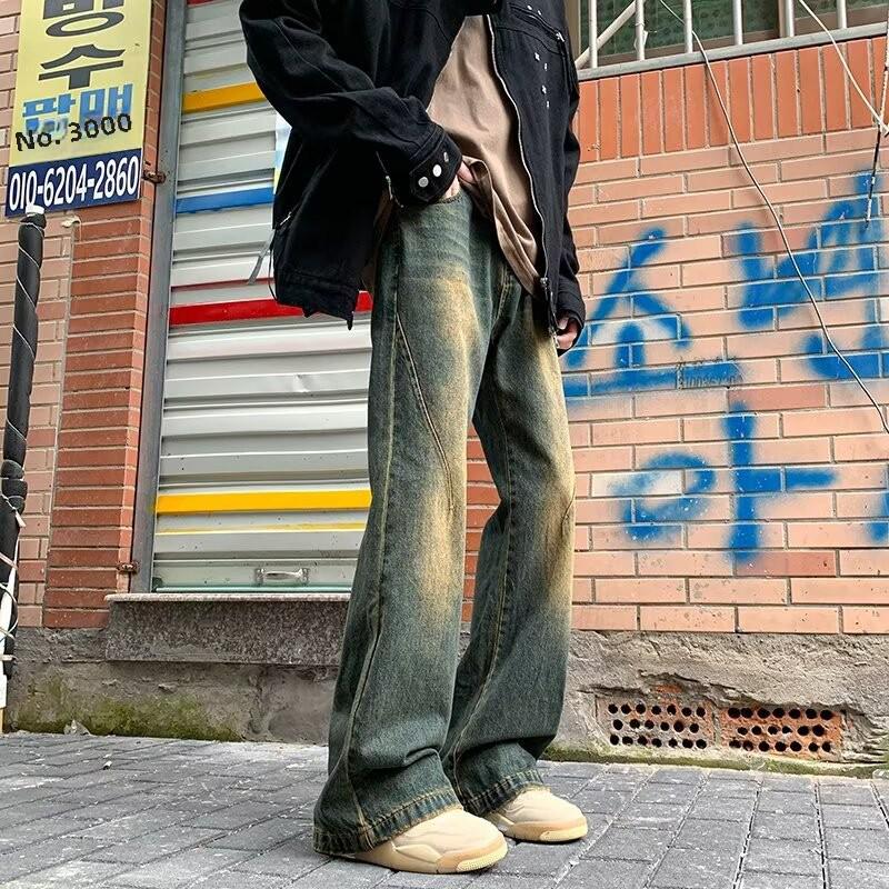 

2024 Мужские джинсы в стиле ретро High-Street Washed Wide Leg L