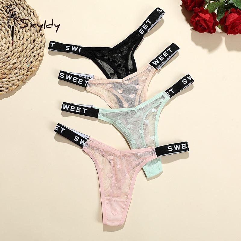 Sexy Mesh Thong Female Low Waist English Letters Fashion Sports Comfortable Ladies Panties