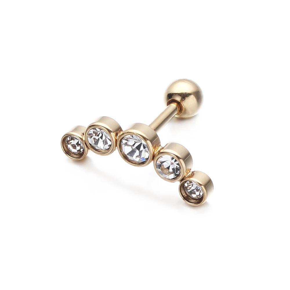 Punk Stainless Steel Bar Stud Earrings Fashion Crystal Gem Earrings Ear Piercing Cartilage Helix Tragus Earrings Body Jewelry