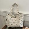 Bow Pattern Commuting Shoulder Bag Corduroy Handbag Large Capacity Women Tote Bag Multi-pockets Eco-friendly Shopping Bags