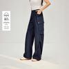 INMAN Women's Casual Wrinkled Poplin Wide-Leg Cargo Pants