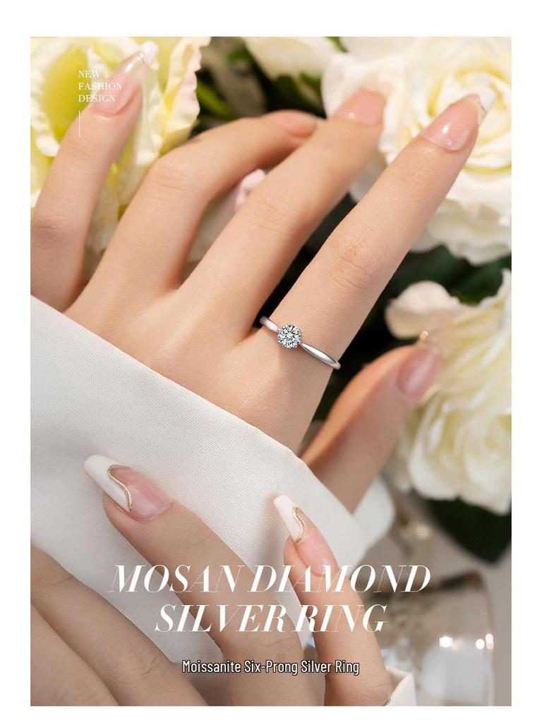 Banyan Tree S925 Silver Moissanite Six-Claw Women's Fashion Ring - Elegant Luxury Trend