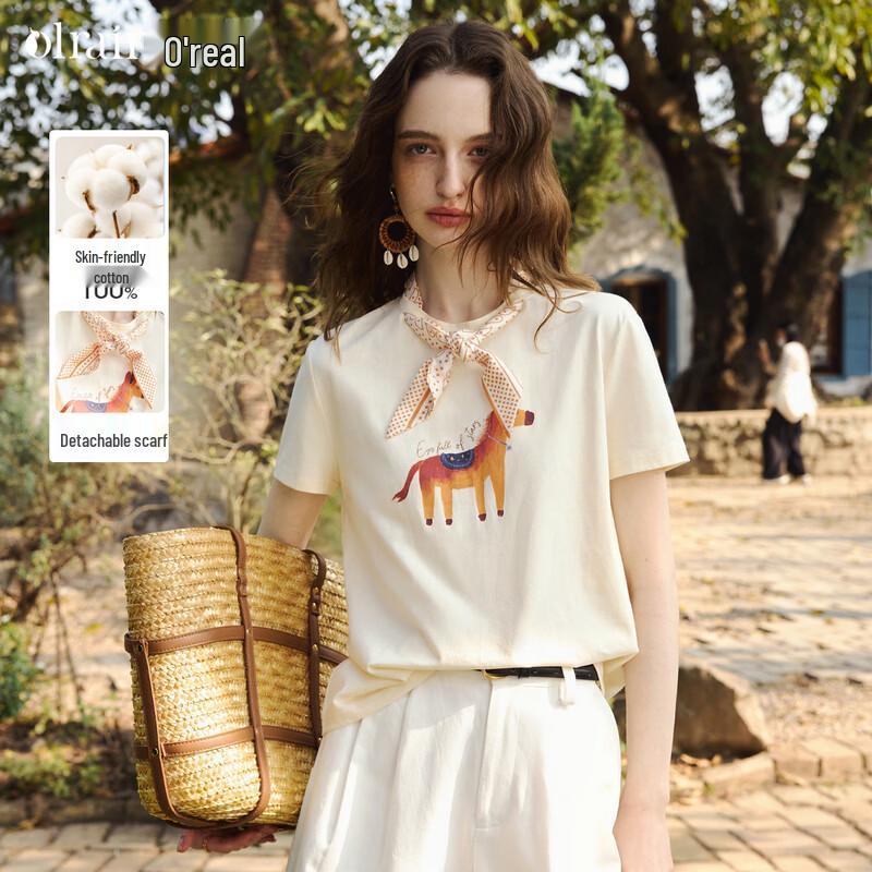 

Olrain Women s French Scarf Print Short Sleeve T-Shirt L