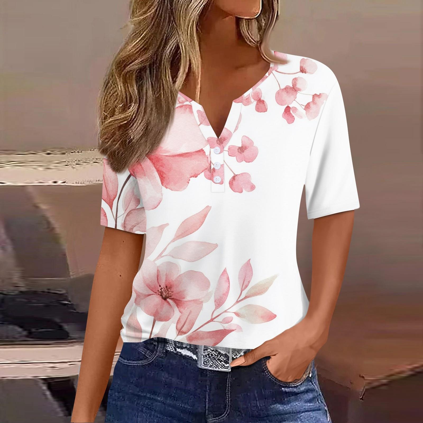 

Жен. Футболка С принтом Пуговицы С короткими рукавами Повседневные Выходные Мода Классический Классический V-образный вырез Обычный Топ S винный