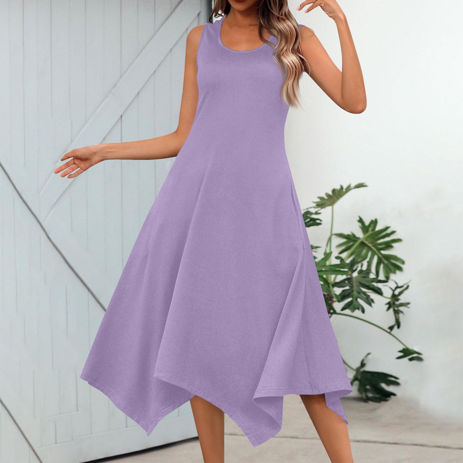 

Женское повседневное модное платье миди без рукавов с круглым вырезом и нерегулярным подолом S фиолетовый