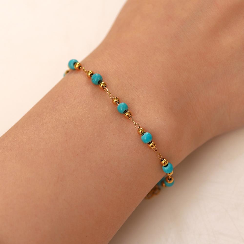 Youthway Fashion Turquoise Stainless Steel  Gold Pvd Plated Adjustable Bracelet Waterproof Jewelry Women Gift