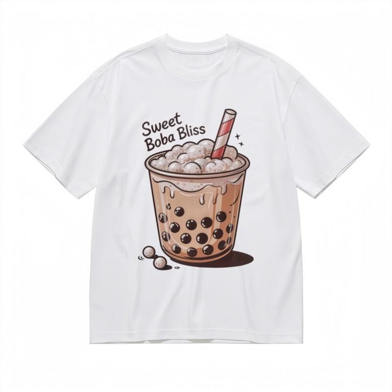 

Женская трендовая дышащая классическая футболка с художественным дизайном Черный жемчуг молочный чай XL