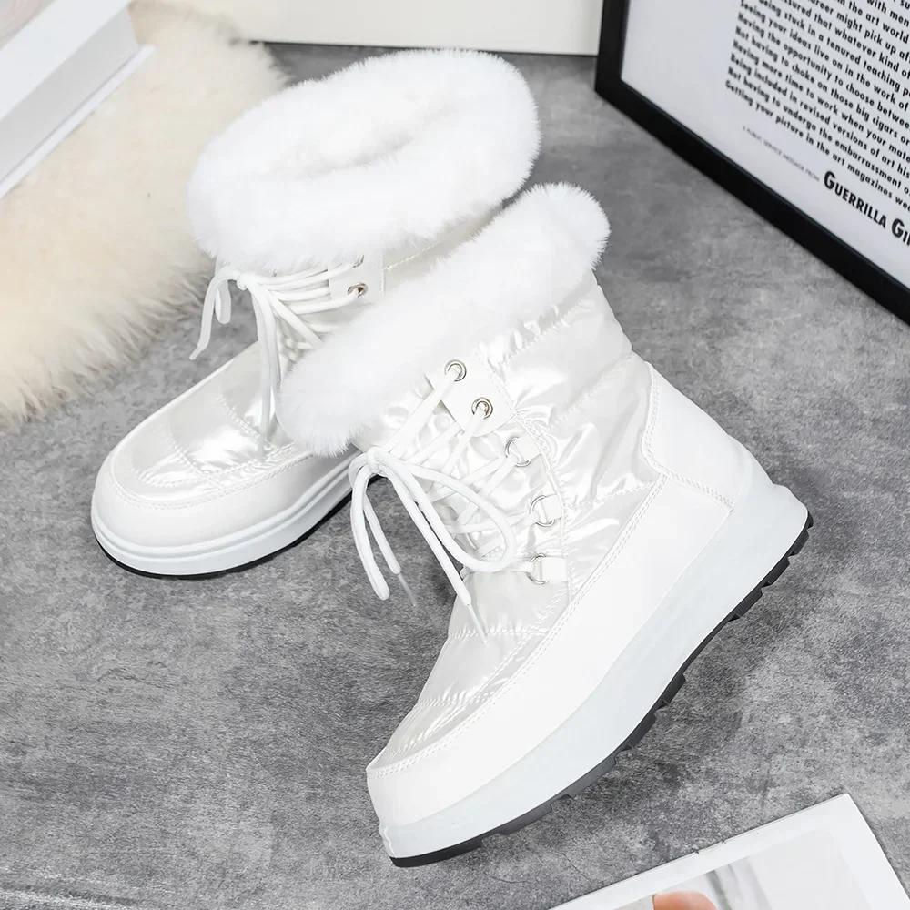 Winter New Woman Warm Snow Boots Waterproof Lace-Up Thicken Plush Winter Botas Mujer Warm Platform Ankle Boots