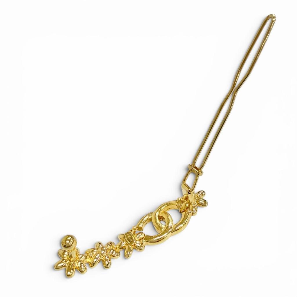 Used Excellent Condition  CHANEL Coco Mark Flower Rhinestone Barrette Hair Clip Hairpin Hair Accessory Gold With Box