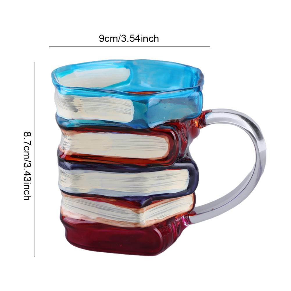 Creative Painted Book Mug Cute 3D Colored Book Glass Cup Decorative Book Stack Coffee Mug Funny Water Cup Cute Kitchen Drinkware