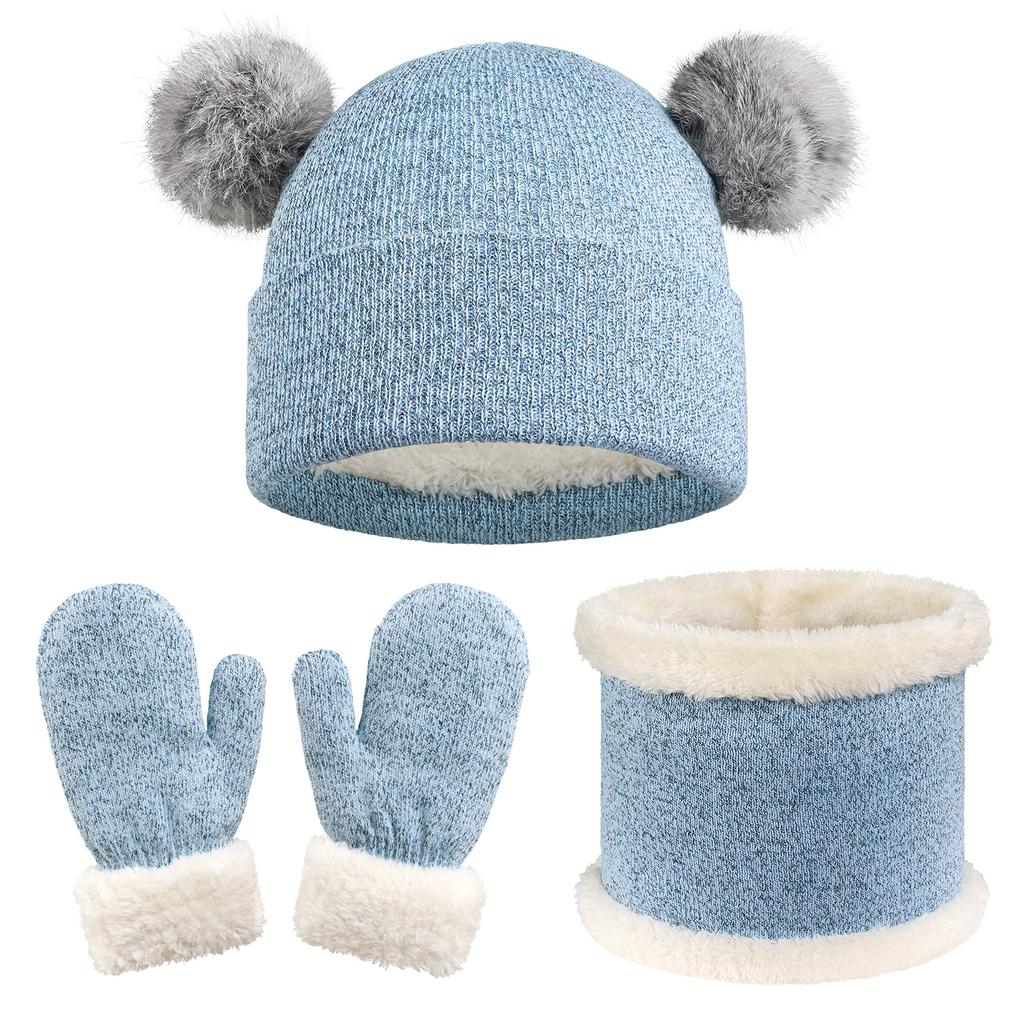 Children's Hat Scarf Gloves Three Piece Set Winter Thickened Warm Knitted Ear Protection Ball Cap Three Piece Set