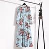 2022 European & American Floral A-Line Dress - Spring, Long Sleeve, Round Neck, Slim Fit