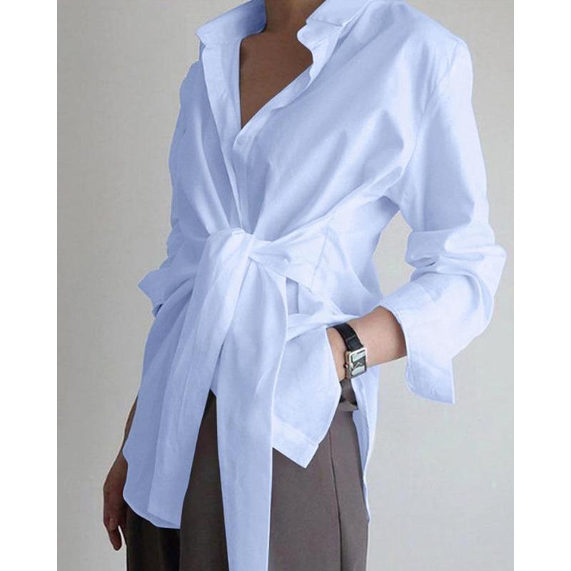 YYFS Women's Fashion Casual Summer Spring Solid Color Print Long Sleeve POLO-Neck Blouses & Shirts