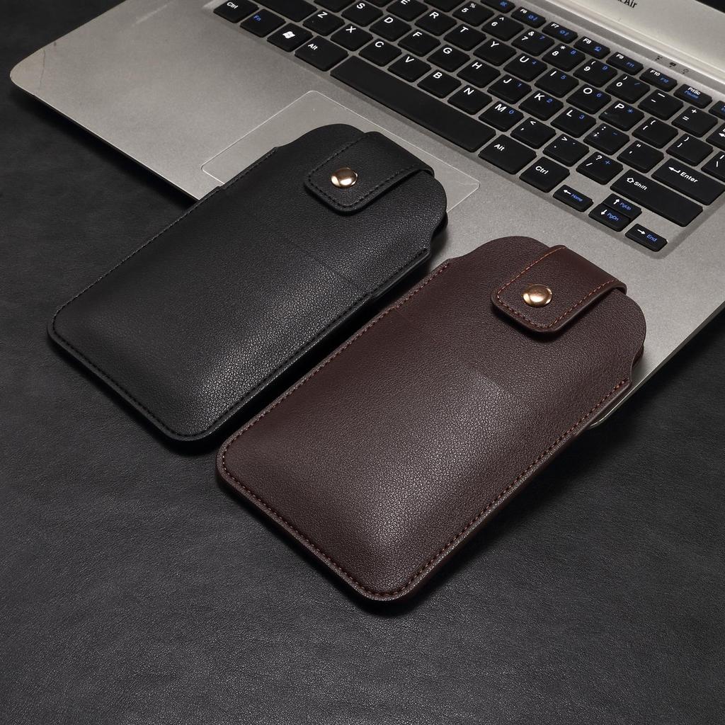 Slim Outdoor Leather Fanny Pack with Card Slots & Magnetic Buckle Phone Case