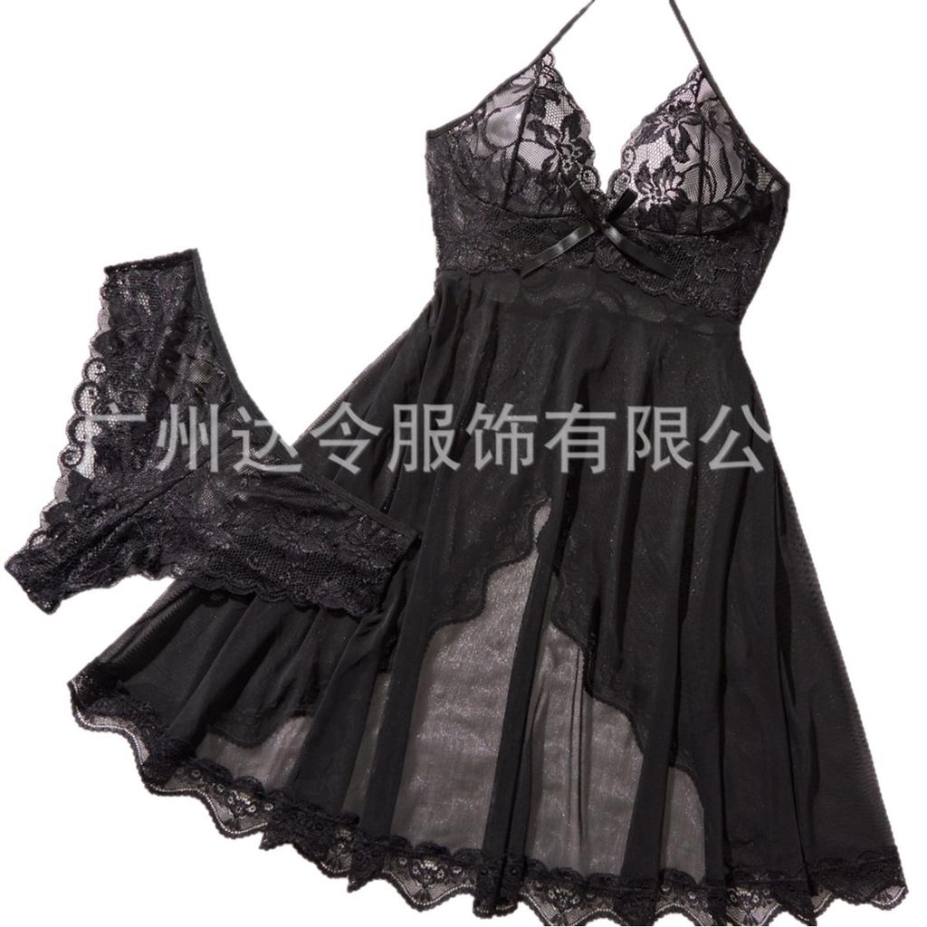 European and American temptation perspective mesh sexy, suspender skirt sexy nightdress lace, bow