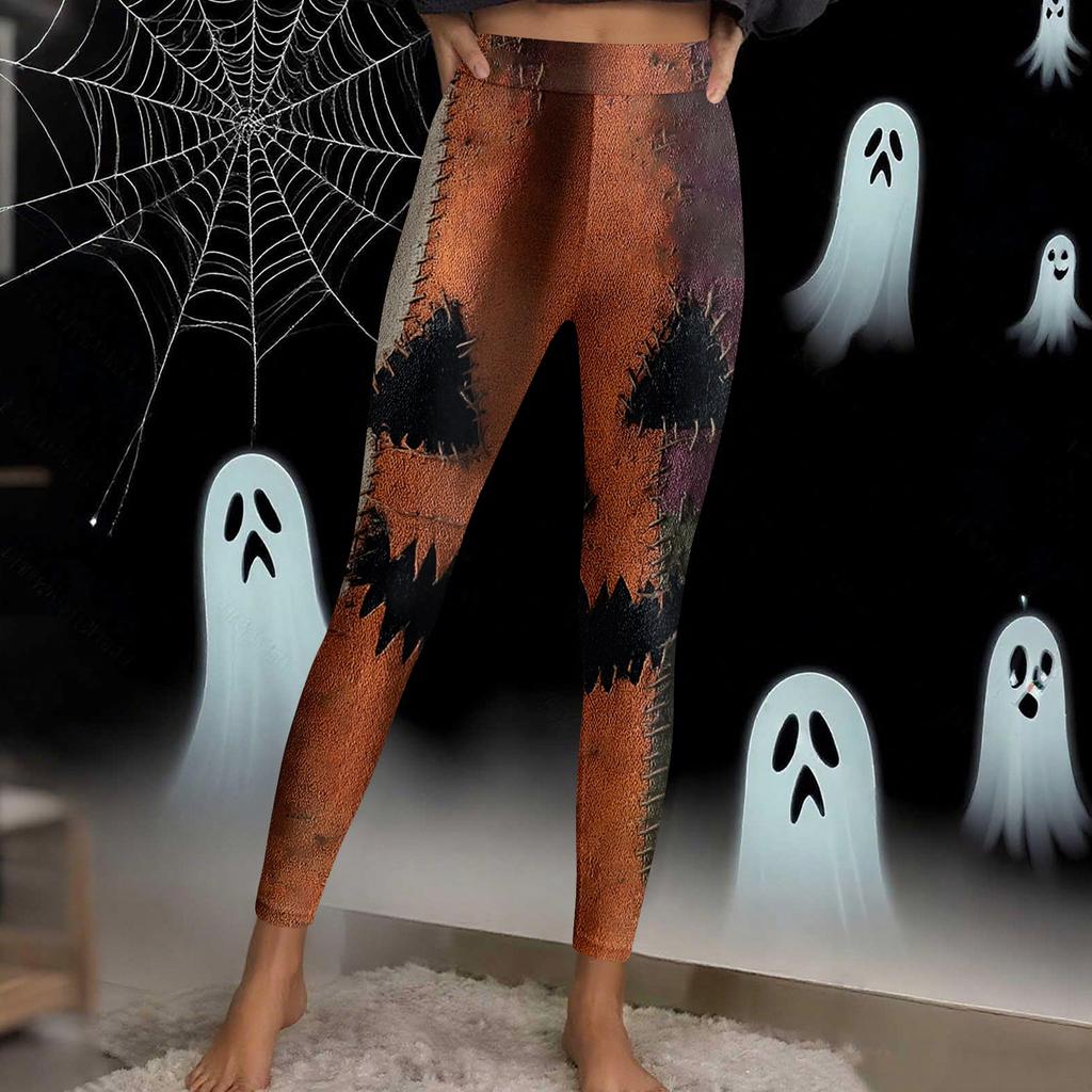 Women's Casual Fashion Outdoor Halloween Printed Slim Elastic Yoga Pants Cropped Pants