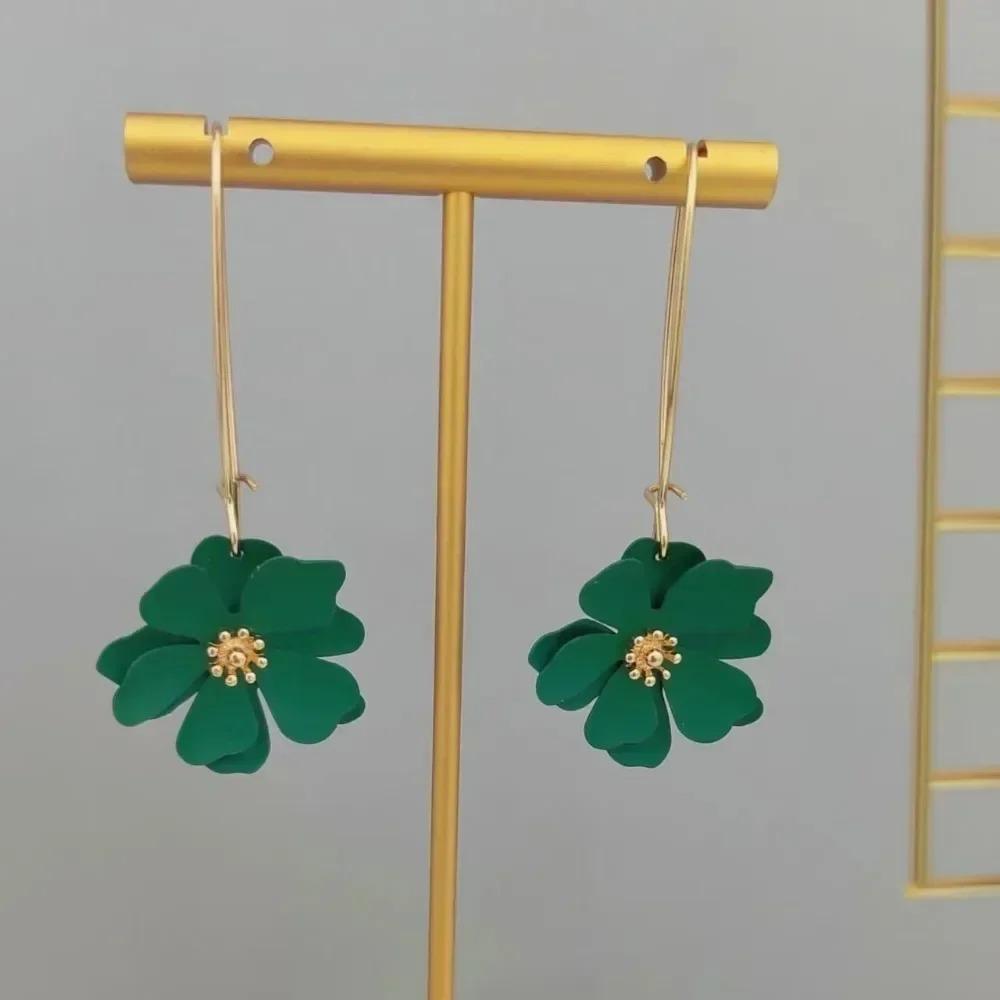 Flower Drop For Women Korean Sweet Long Petal Temperament Earrings Jewelry Accessories