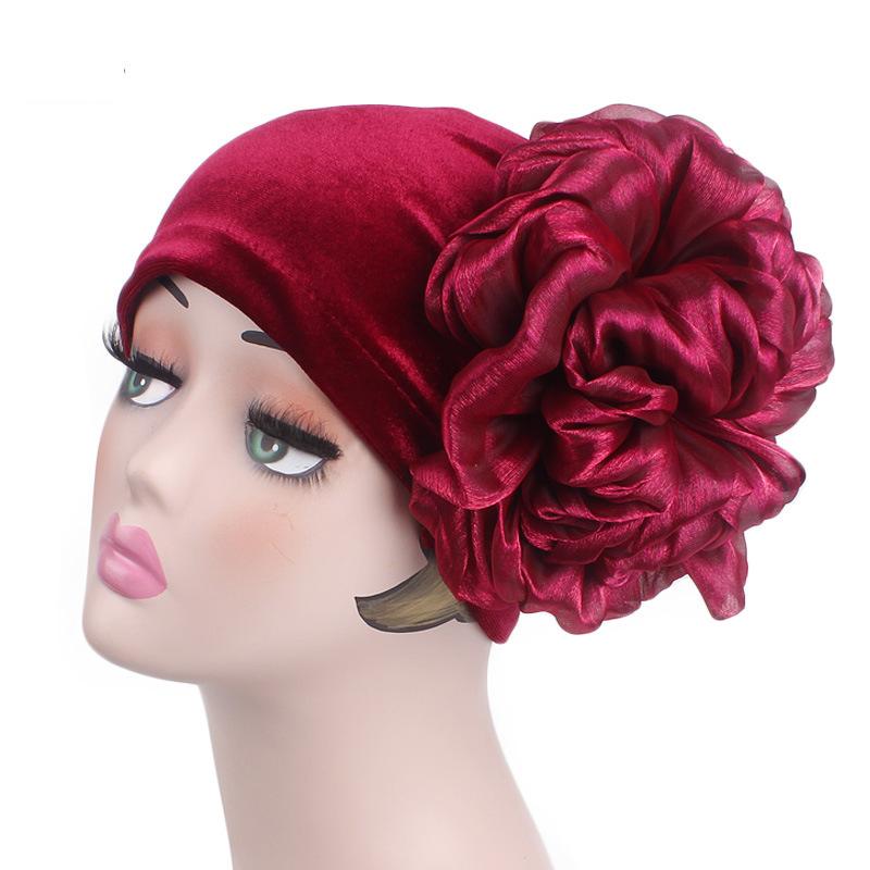 Fashion Women Big Flower Hijab Bonnet Muslim Stretch Headscarf Islamic Head Wrap Turban Caps Ladies Hair Accessories Chemo Hat