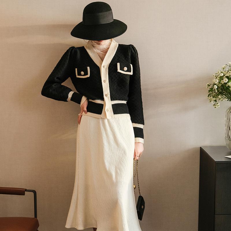 Donna Vintage Ufficio Signora Cardigan a Manica Lunga Maglieria Elegante Moda Francese Maglione Cappotto Monopetto Y2k Autunno Capo d'Abbigliamento Esterno