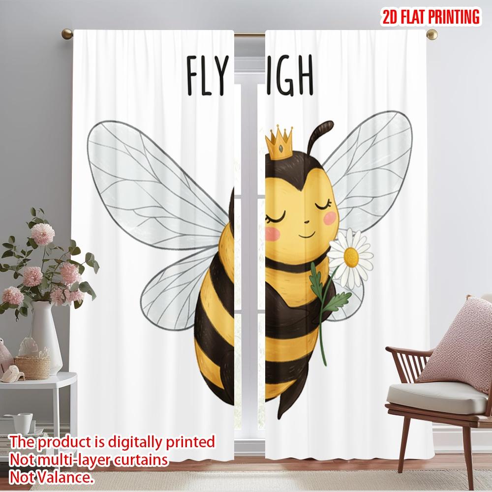 

2pcs 2D flat printing Drapes Cute Bee Flower Fly Fabric Without Electricity Seasonal Party & Holiday Decor for Festive Wall 52.50×116.00 CM 2pcs