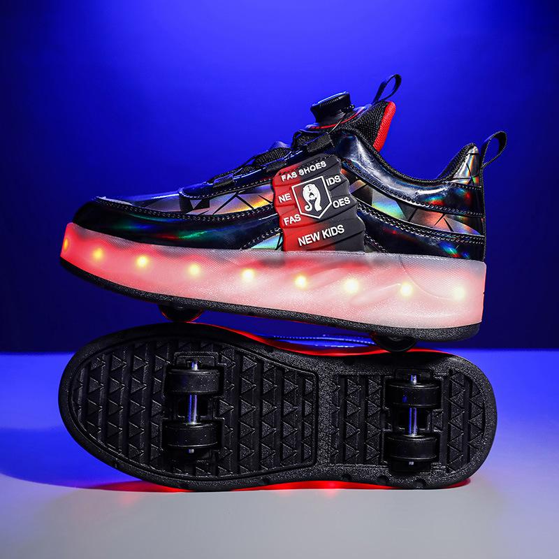 Flying pulley shoes student sneakers children runaway shoes girls one button put away skates skates