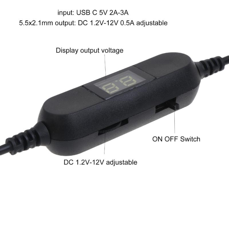 USB C Type C 5V To 1.2V 3V 4.5V 6V 7.5V 9V 12V 2.5mm/3.5mm/4.0mm/5.5mm Adjustable Voltage Cable Step Up Down Converter Cord