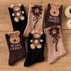 3 Pairs Casual Socks Cute Cartoon Mid Tube Socks Soft Comfortable Bear Pattern Autumn/Winter Letter Printing Women Cotton Socks