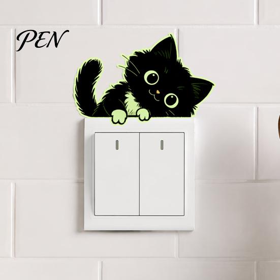Self Adhesive Socket Decals Glow in The Dark Black Cat Wall Sticker, Luminous Self-Adhesive Light Cute Switch Decal, Decorative Room Decor for Bedroom
