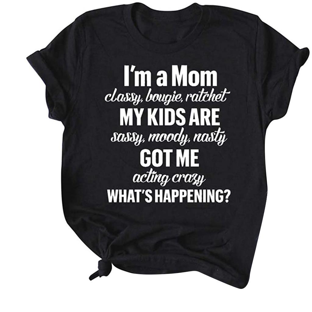 

(SU)Женская повседневная блузка-футболка с буквенным принтом I AM A MOM