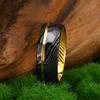 Damaststahlring 8mm Schwarz Mit Vergoldeter Innenschicht Herren- Partner- Ehering Luxuriös und Bequem Täglich Party-Kleidung