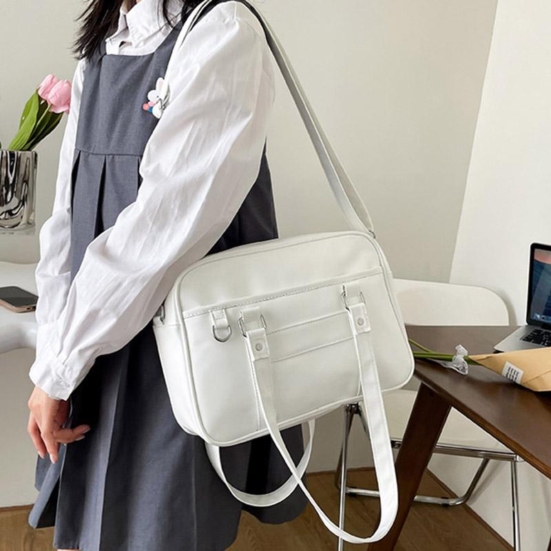 SCIONE Japansk College Vind JK Uniform Veske PU Vanntett Håndveske Stor kapasitet Crossbody Veske Studentklasse Pendlerveske Ensfarget Skulderveske