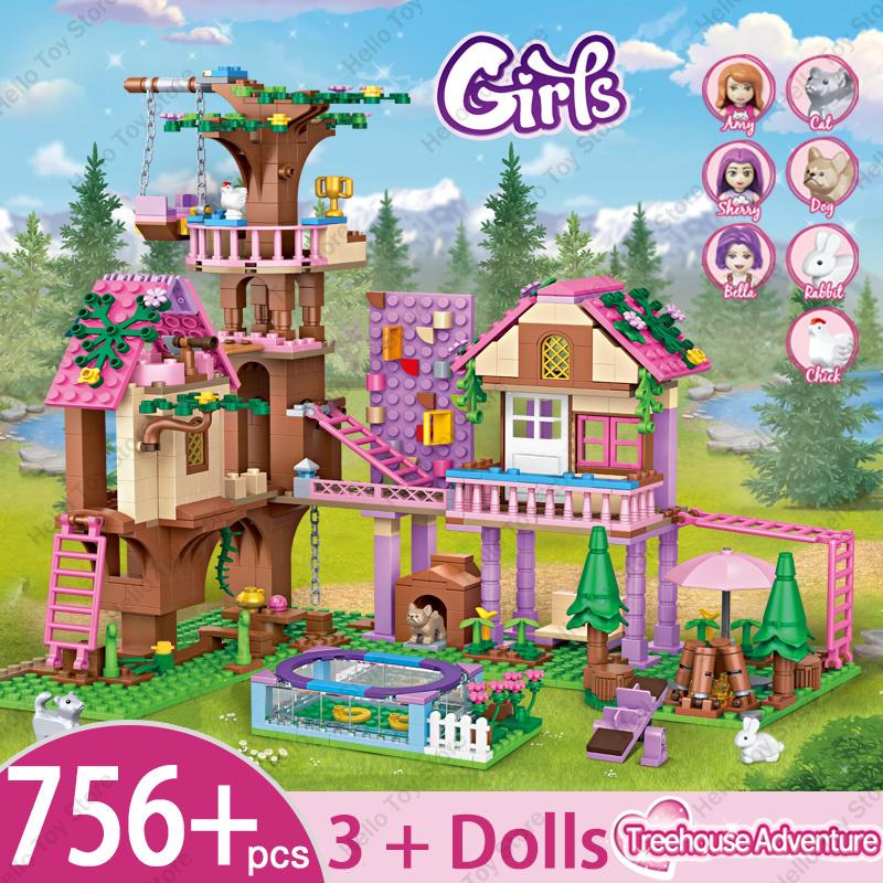 Hot Pink Girls Friendship Tree House Villa Castle Building Blocks Classic Friends Girl's Model Figures Toys For Kids Bricks Gift