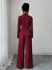 Women's European & American Spring/Autumn Fashion V-Neck Long Suit with Wide-Leg Pants Set