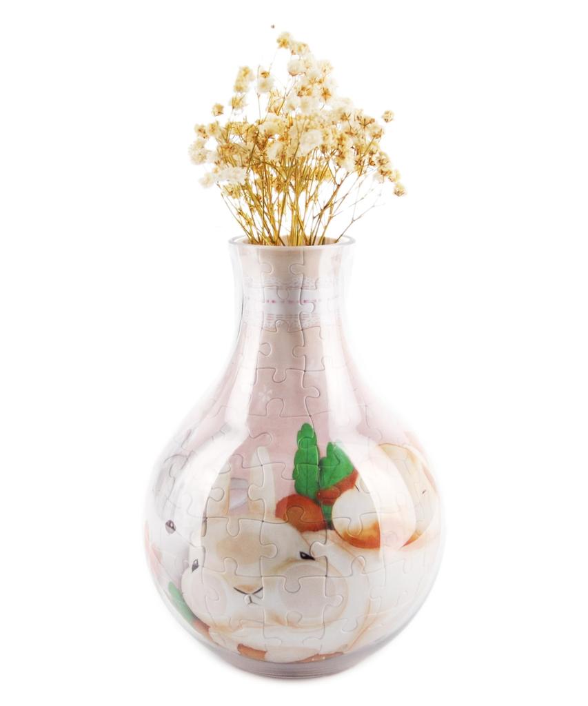 Pinto Bottle Puzzle Plastic 3D Puzzle for Decor 128-Piece "Cute Rabbit" (11x11x15cm) Adults, Difficult, Gift, [SD1006]