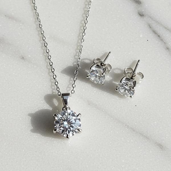 Maison De She Moissanite Set Earrings & Necklace 6-Prong, 0.5 Carat